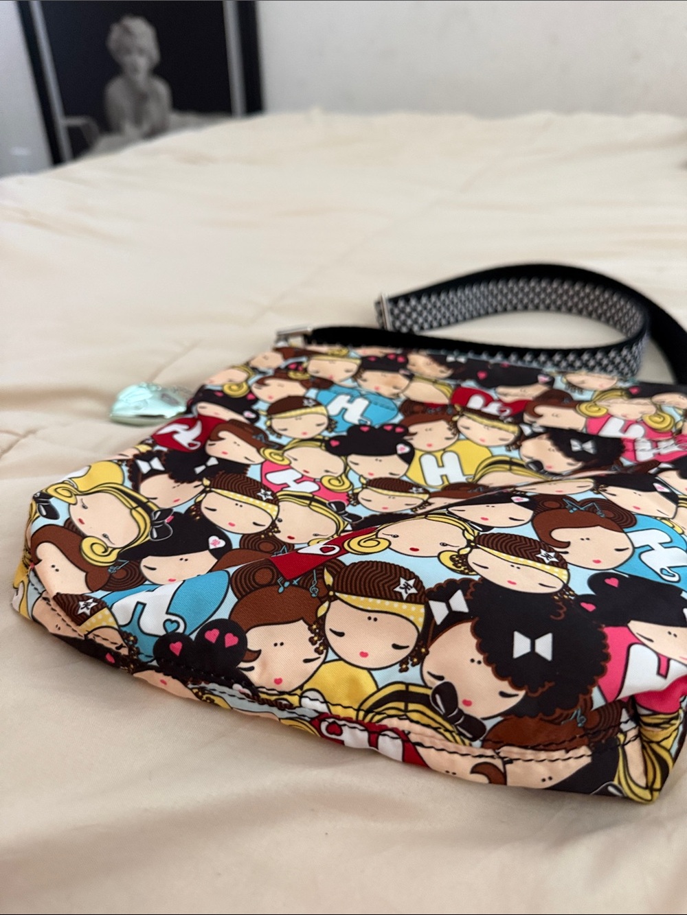 Harajuku Lovers Cartoon Faces Crossbody Bag - Pink, Black, Blue, Yellow, Brown